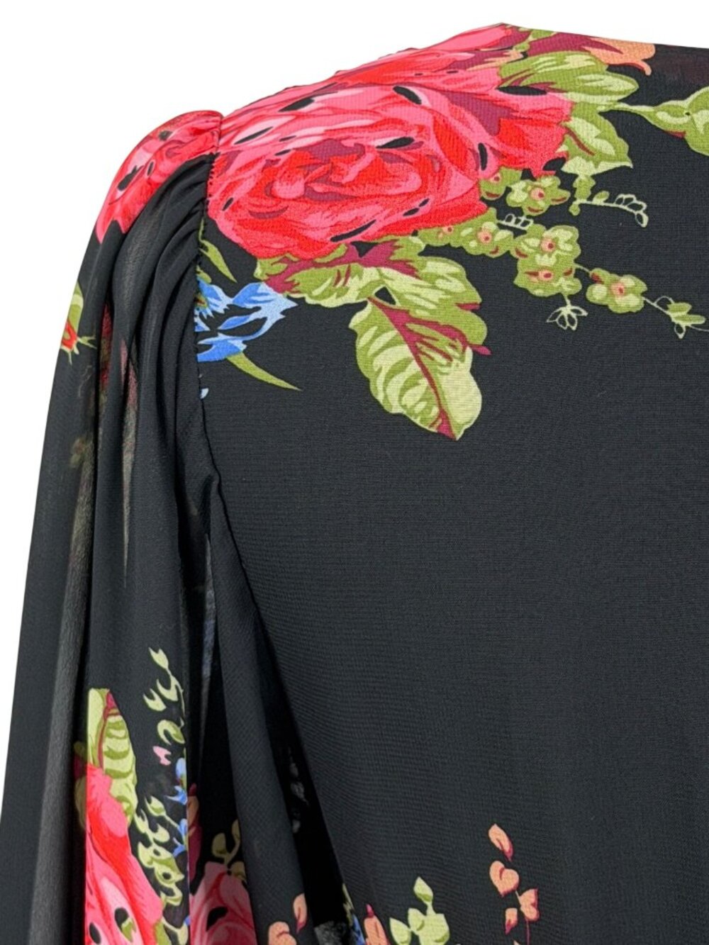 Betsey Johnson Black Bambi Floral Bell Sleeve Ruffle Hem Dress 8 | Y2K Boho Glam - Picture 9 of 16